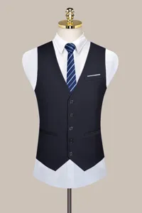 Stijlvol slank heren pakvest in effen kleur met wit overhemd voor zakelijke kleding.