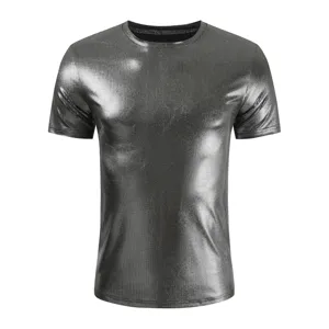 Camiseta hombre manga corta cuello redondo metálica brillante top casual verano moda