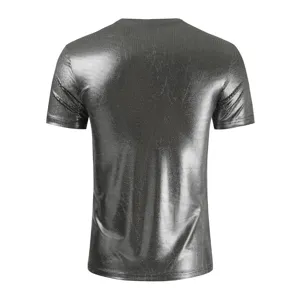 Camiseta de manga corta metálica para hombre, parte superior de verano casual y brillante.