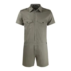 Men's Summer Short Sleeve Short Jumpsuit Army Green Casual Romper Daily Clothing.