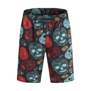 Herren lässige Badeshorts mit buntem Totenkopf Muster und elastischem Kordelzug Bund.