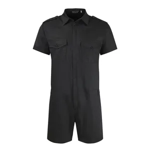 Men summer slim short sleeve utility romper casual black shorts jumpsuit fashion streetwear