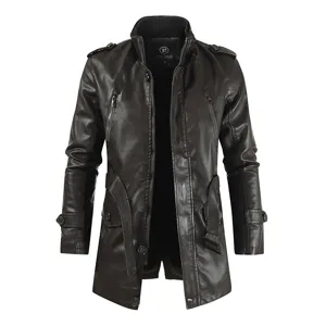 Hommes hiver long PU veste en cuir col montant doublure polaire manteau chaud hivers.