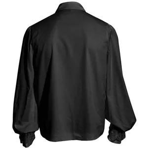 Rückseitenansicht eines schwarzen Herren Langarmhemdes mit Spitze an den Manschetten.