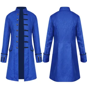 Men vintage stand collar long coat solid color stage costume jacket retro outerwear