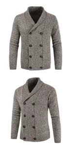 Men's double-breasted shawl collar knitted cardigan sweater casual autumn daily wear.