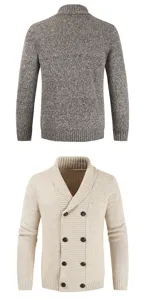 Men's double-breasted knitted cardigan sweater, casual lapel long sleeve autumn outerwear.