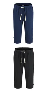 Herren Sommer Leinen Freizeit Shorts unifarben gerade Passform Kordelzug Hose