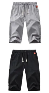 Detailansicht der leichten Herren Leinenshorts mit elastischem Bund und praktischem Kordelzug.