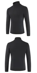 Maglione nero a collo alto tinta unita da uomo, vestibilità slim manica lunga dettaglio.
