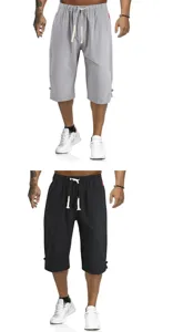 Herren lässige Leinen Shorts Sommer einfarbig gerade kurze Hose mit Kordelzug Bund.