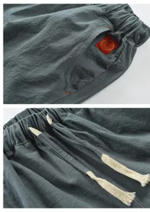 Herren Freizeit Leinen Shorts Sommer Einfarbig Kordelzug Gerade kurze Hosen Detail