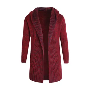 Herren Kapuze Strickjacke Herbst Winter Lang Slim Fit Cardigan Offen Pullover Mantel