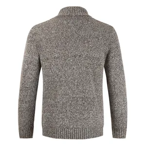 Men's casual knit cardigan sweater in brown speckled fabric, back view main product image.