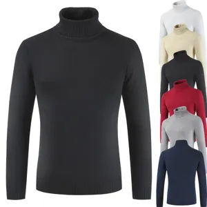 Men's classic solid color turtleneck sweater, slim fit long sleeve knitwear in multiple colors.
