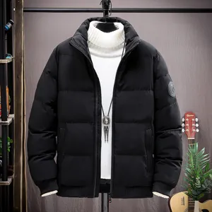 Veste Matelassée d'Hiver pour Hommes Manteau Chaud Rembourré en Coton Col Montant Coupe-vent Décontracté Mode Outwear Avec Badge