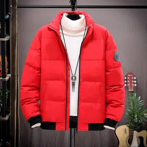 Veste d'hiver rouge pour homme col montant vêtements d'extérieur chauds et rembourrés