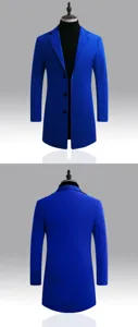 Manteau Mélange Laine Bleu Pour Homme Slim Fit Trench-Coat Mi-Long Vue De Détail