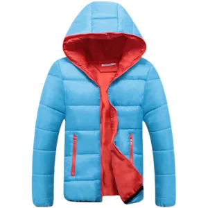 Herren Winter Kapuze Steppjacke gefuettert Freizeit warme Winterjacke in blau rot