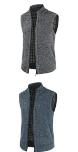 Herren Freizeit Fleece geflochtene Strickweste Stehkragen ärmellos Winterjacke Reißverschluss