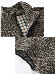 Herren Fleece gefütterte Strickweste Stehkragen Reißverschluss Freizeit Winter Dick Detail