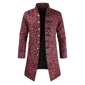 Men steampunk vintage long trench coat red black gothic jacket stylish outwear winter fashion