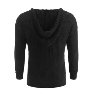 Herren schwarzer Strick Hoodie Langarm Pullover Winter Herbst Freizeit Oberteil Mode Top