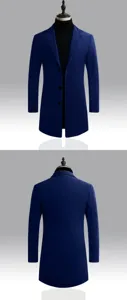 Manteau trench en laine bleu roi pour homme coupe slim élégante veste chaude hiver