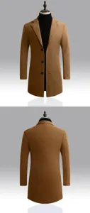 Homme élégant slim fit mélange de laine trench coat hiver chaud manteau casual