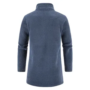 Men's stand collar fleece cardigan knitwear coat, cozy long sleeve casual outerwear.
