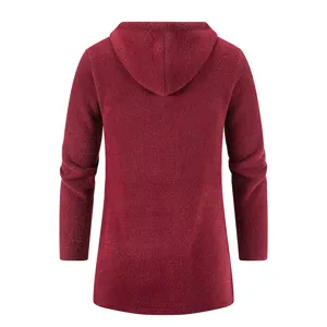 Men's fleece lined hooded cardigan long knitted sweater solid color winter casual outerwear.