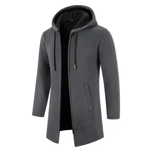 Mens long hooded cardigan sweater knit jacket casual outerwear grey winter warmth