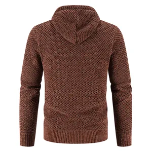 Felpa con cappuccio in maglia marrone da uomo cardigan casual a manica lunga moda invernale