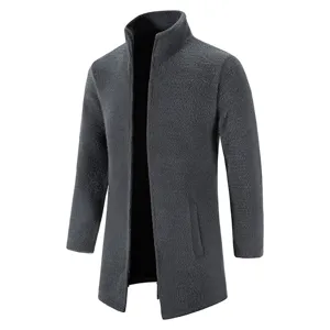 Men's faux mink fleece knit cardigan jacket stand collar casual outerwear detail view