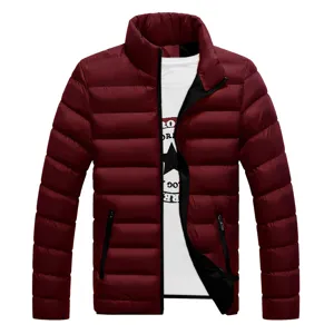 Uomo inverno collo in piedi piumino colore unito manica lunga cappotto caldo casual