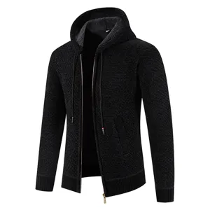 Giacca felpa con cappuccio in maglia nera foderata in pile da uomo invernales