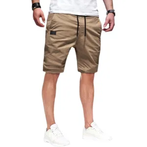 Pantaloncini casual kaki da uomo con coulisse e tasche, moda estiva comoda per uso quotidiano.