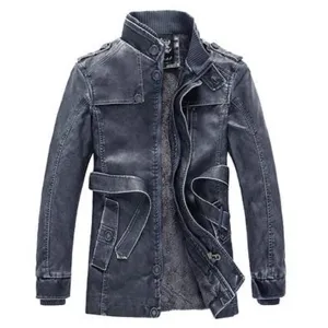Heren winter fleece gevoerde PU lederen jas met opstaande kraag motorjas stijlvol.