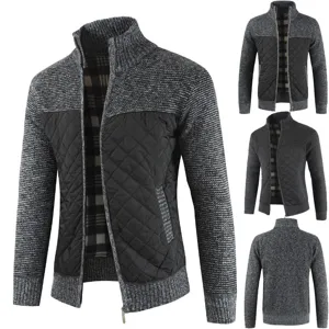 Men's Autumn Winter Thickened Knit Cardigan Stand Collar Casual Outerwear Jacket