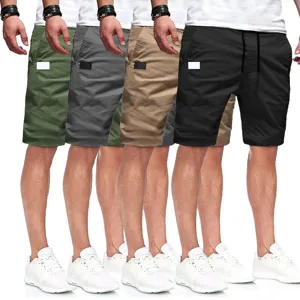 Men Casual Cargo Shorts Loose Fit Summer Cotton Drawstring Shorts Solid Color Multi Pocket Straight Leg Shorts Men Clothing