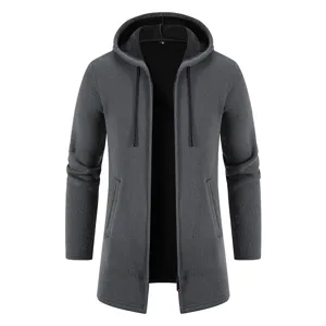 Men Mid-Length Hooded Cardigan Sweater Autumn Winter Fleece Lined Knitwear Jacket Thick Imitation Mink Velvet Coat Casual Top