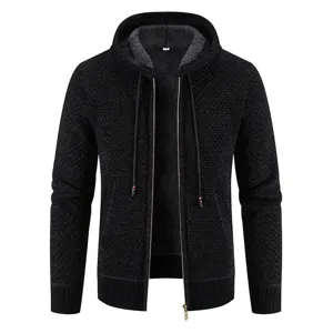 Giacca da Uomo in Maglia con Cappuccio Foderata in Pile Maglione Aperto con Cerniera Foderato in Sherpa Caldo Cappotto Casual da Uomo