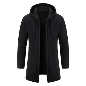 Men's Winter Fleece Lined Mid Long Hooded Cardigan Sweater Coat Faux Mink Knitwear