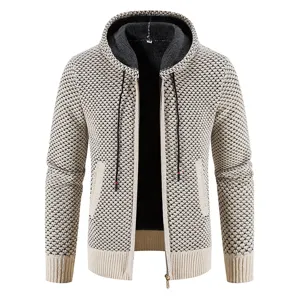 Cardigan con cappuccio in maglia foderato in pile termico da uomo giacca invernale.
