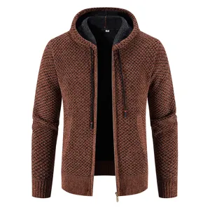 Cardigan con cappuccio da uomo in maglia foderata in pile spesso giacca invernale calda.