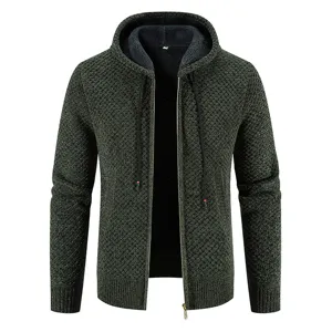 Cardigan uomo in maglia con cappuccio felpato giacca invernale calda principale.