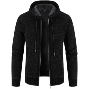 Felpa con Cappuccio in Maglia Nera da Uomo Giacca Casual con Fodera in Pile