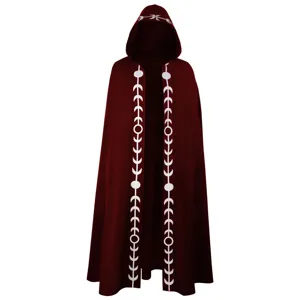 Medieval hooded cloak with moon phase print, vintage cape for cosplay, Halloween and party.