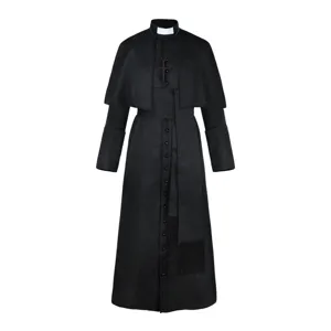 Costume de prêtre homme noir médiéval avec cape pour fête de rôle d'Halloween et cosplay.