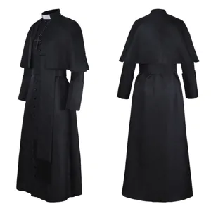 Costume de soutane de prêtre noir pour homme robe cléricale médiévale avec cape cosplay.